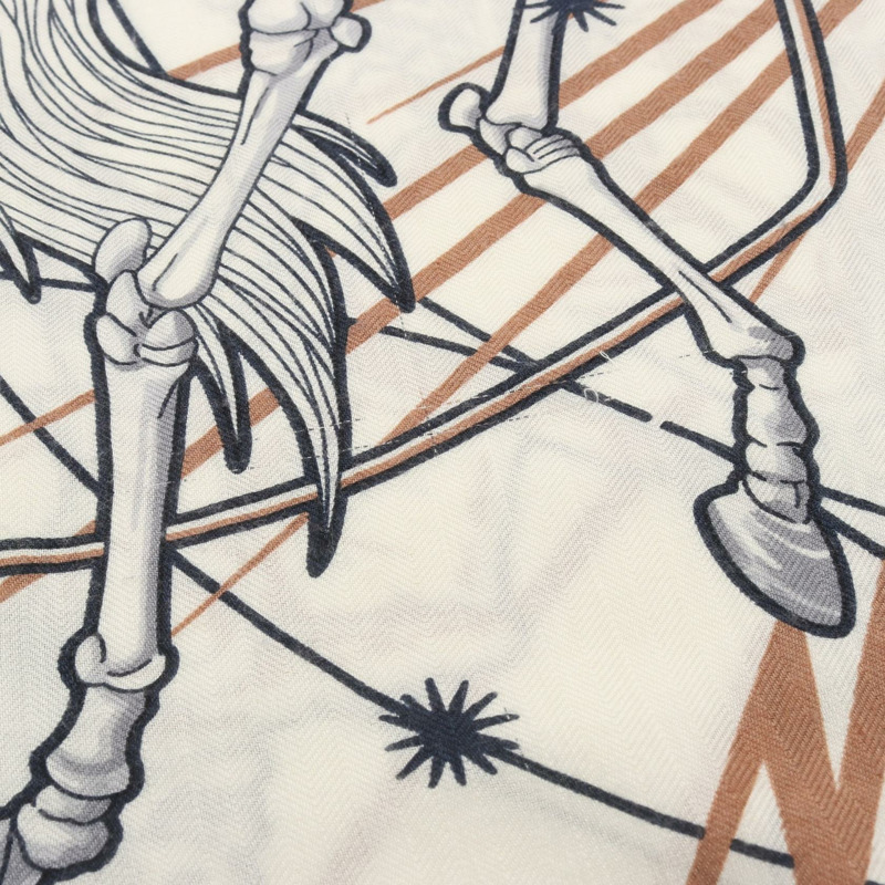 HERMES Carre 140 CHORUS STELLARUM 圍巾 echarpe 真絲羊絨 米色 二手-7