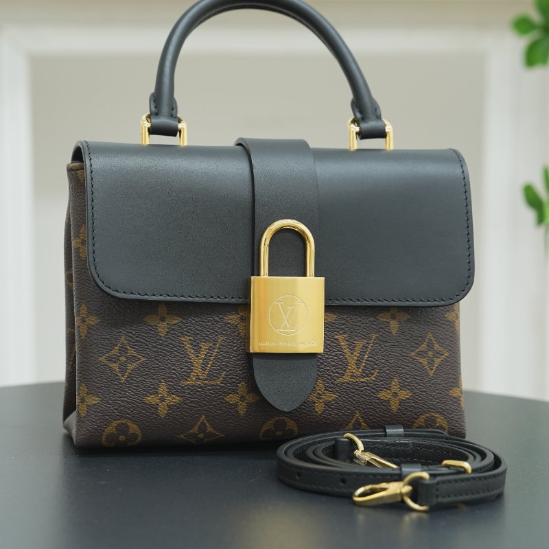 近全新 LouisVuitton/路易威登 Locky BB 老花拼黑色鎖頭 手提斜背包-0