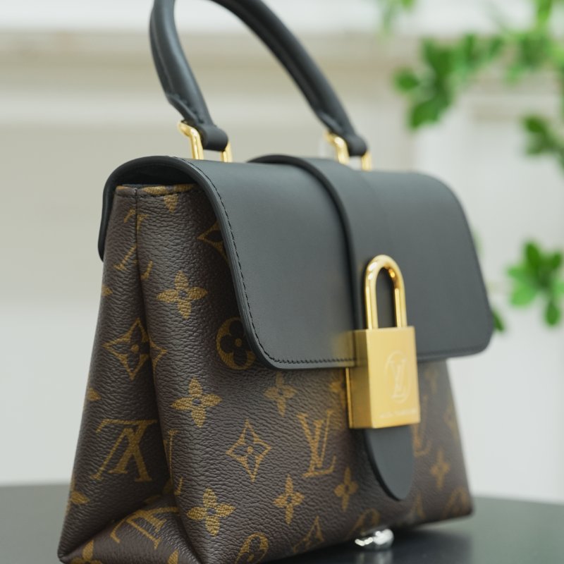 近全新 LouisVuitton/路易威登 Locky BB 老花拼黑色鎖頭 手提斜背包-3