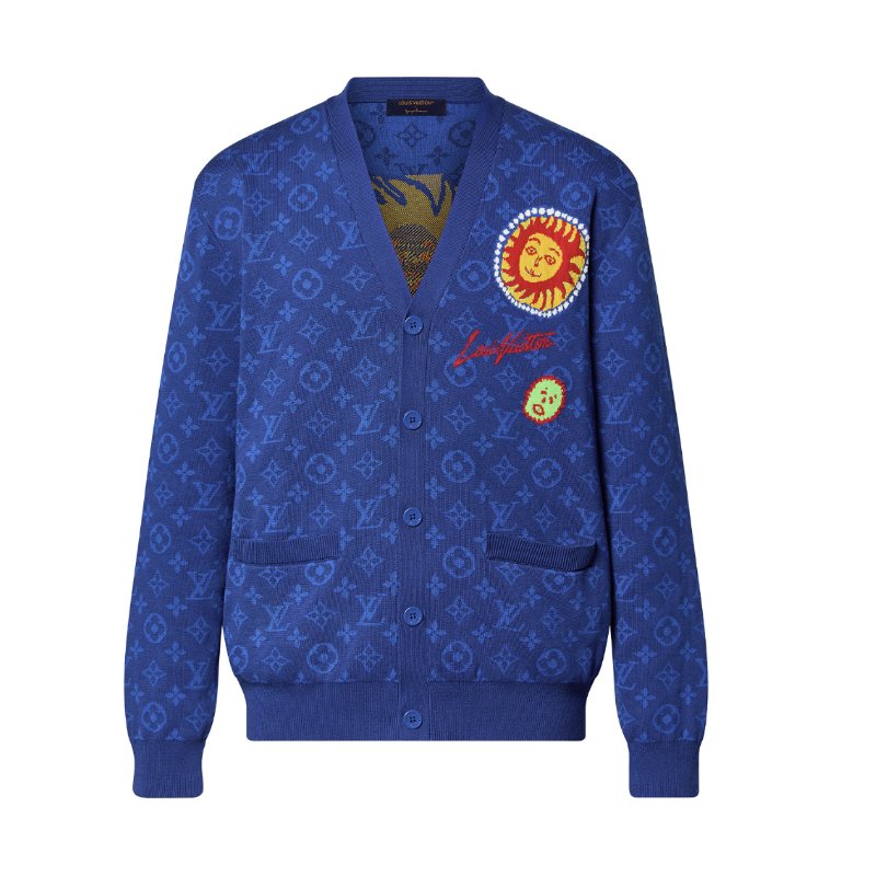 LV  × 草間彌生 滿版 Monogram Yayoi Kusama 聯名 針織 開襟外套 Knit Cardigan 藍色 毛衣外套-0