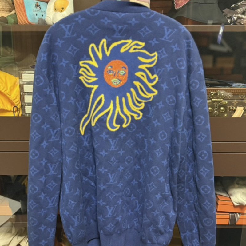 LV  × 草間彌生 滿版 Monogram Yayoi Kusama 聯名 針織 開襟外套 Knit Cardigan 藍色 毛衣外套-2