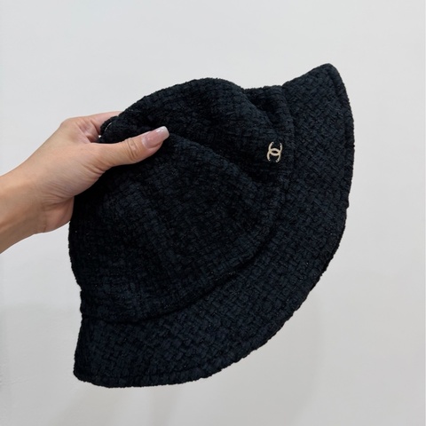 chanel 香奈兒 黑色 毛呢 漁夫帽 遮陽帽 休閒帽 牛仔帽