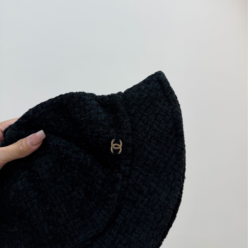 chanel 香奈兒 黑色 毛呢 漁夫帽 遮陽帽 休閒帽 牛仔帽-5