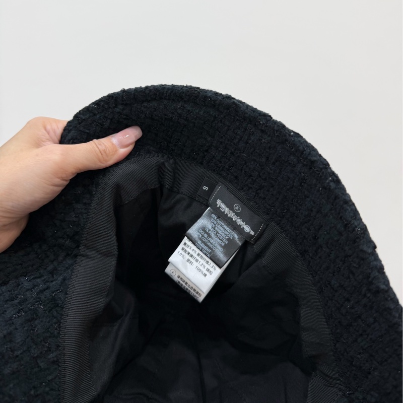 chanel 香奈兒 黑色 毛呢 漁夫帽 遮陽帽 休閒帽 牛仔帽-6