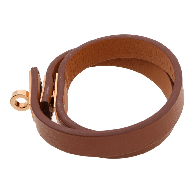 HERMES Swift皮革Kelly Double Tour金扣手鐲Gold-2