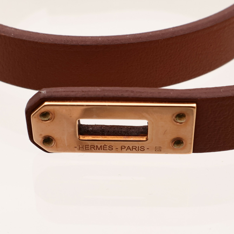 HERMES Swift皮革Kelly Double Tour金扣手鐲Gold-7