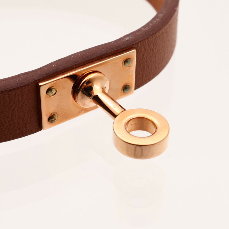 HERMES Swift皮革Kelly Double Tour金扣手鐲Gold-8