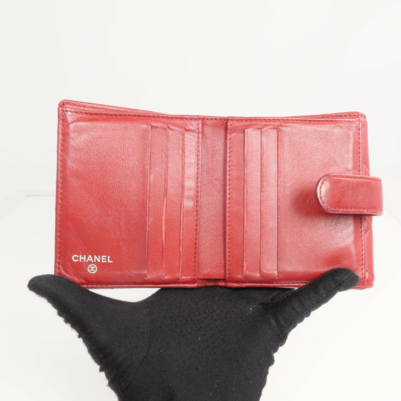 CHANEL 羊皮皮革Wallet 銀扣錢包-14