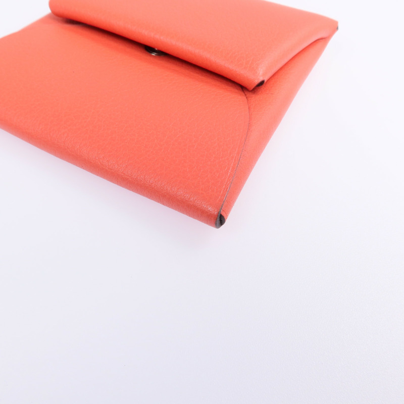 HERMES Evercolor皮革Bastia銀扣零錢包Rose Texas/Cuivre-8