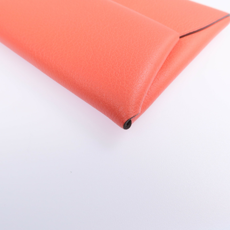 HERMES Evercolor皮革Bastia銀扣零錢包Rose Texas/Cuivre-11