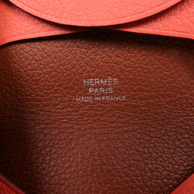 HERMES Evercolor皮革Bastia銀扣零錢包Rose Texas/Cuivre-12