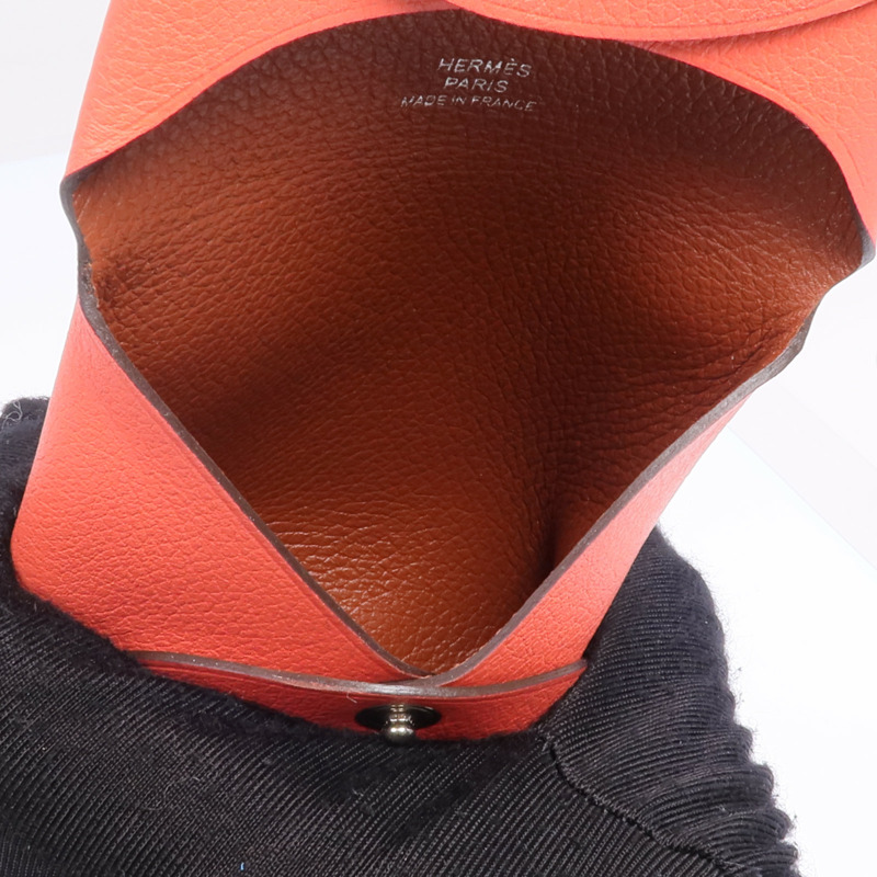 HERMES Evercolor皮革Bastia銀扣零錢包Rose Texas/Cuivre-14