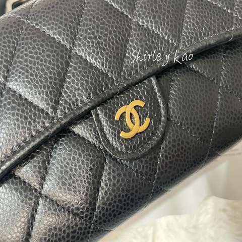 CHANEL荔枝牛皮黑金信封長夾