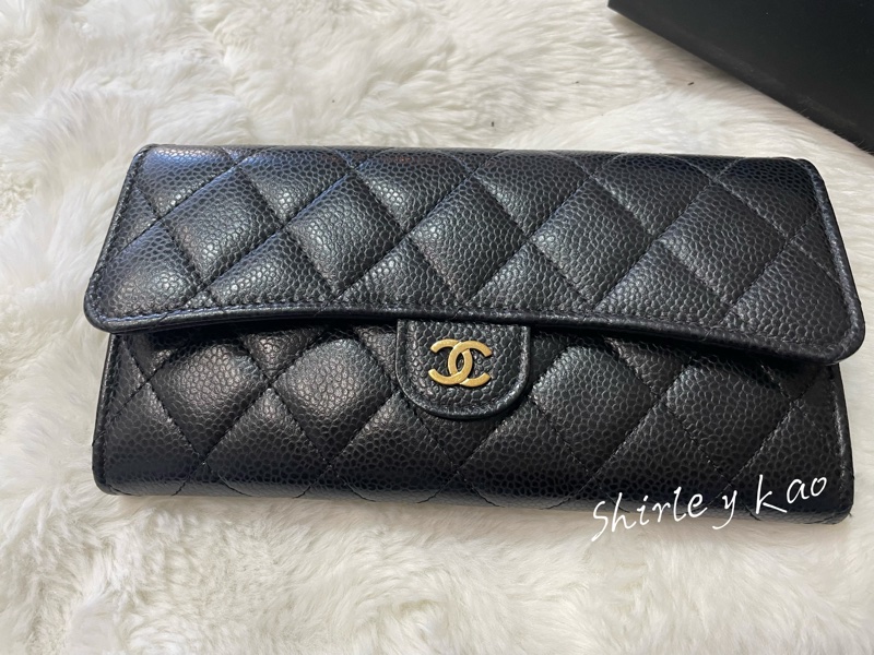 CHANEL 香奈兒 經典雙C LOGO荔枝牛皮黑金扣信封長夾(黑色/金扣)-7