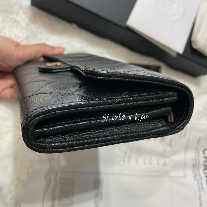 CHANEL 香奈兒 經典雙C LOGO荔枝牛皮黑金扣信封長夾(黑色/金扣)-17