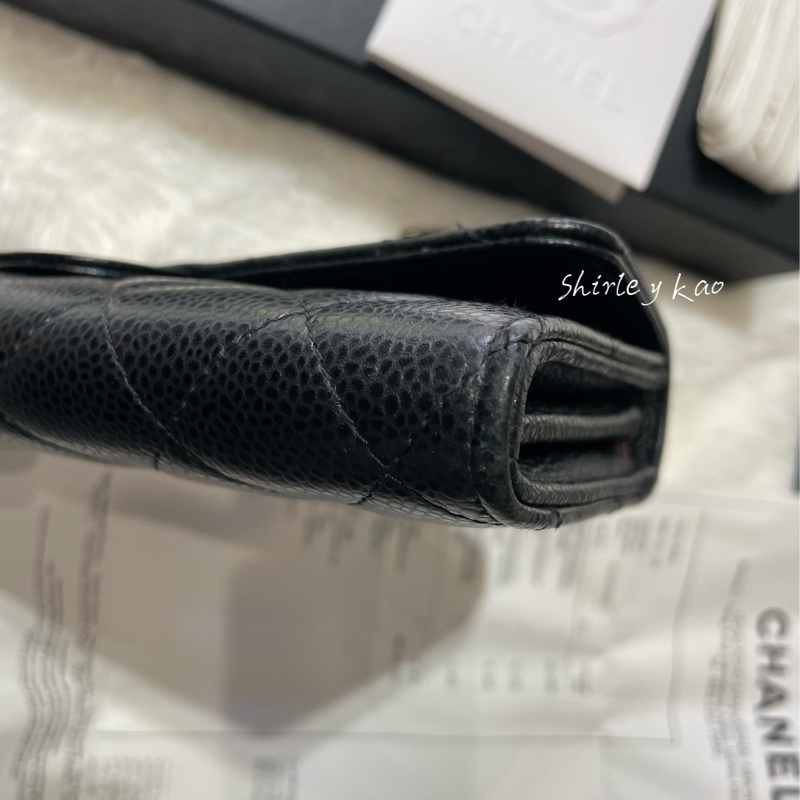 CHANEL 香奈兒 經典雙C LOGO荔枝牛皮黑金扣信封長夾(黑色/金扣)-18