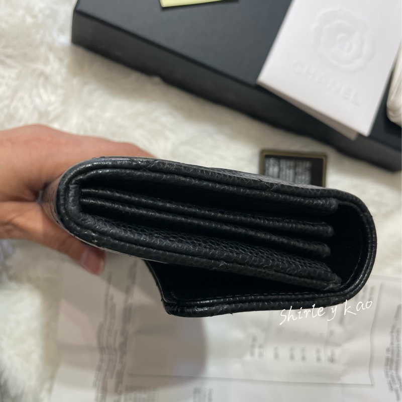 CHANEL 香奈兒 經典雙C LOGO荔枝牛皮黑金扣信封長夾(黑色/金扣)-19