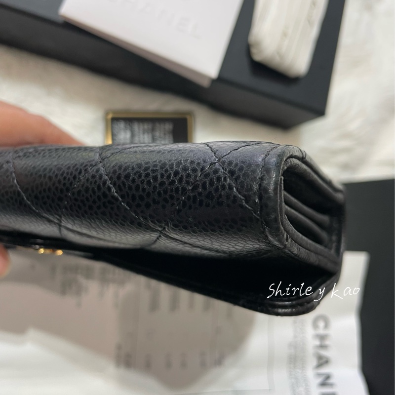 CHANEL 香奈兒 經典雙C LOGO荔枝牛皮黑金扣信封長夾(黑色/金扣)-20