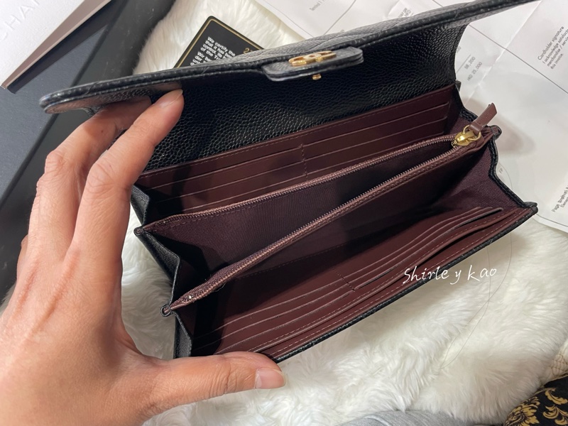 CHANEL 香奈兒 經典雙C LOGO荔枝牛皮黑金扣信封長夾(黑色/金扣)-22