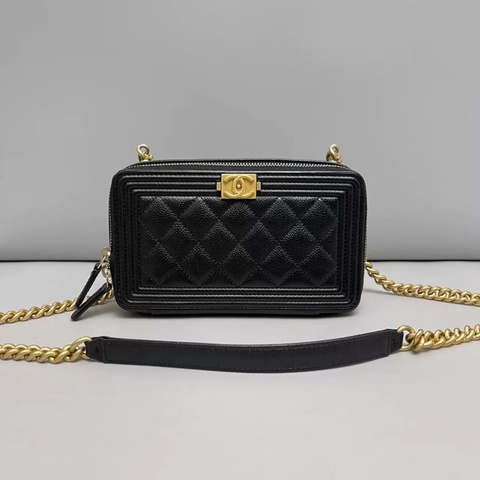 Chanel香奈兒 leboy woc黑金荔枝紋鏈條包 芯片