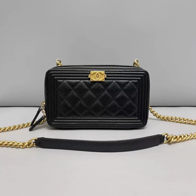 Chanel香奈兒 leboy woc黑金荔枝紋鏈條包 芯片-0