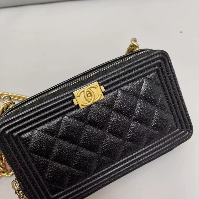 Chanel香奈兒 leboy woc黑金荔枝紋鏈條包 芯片-2