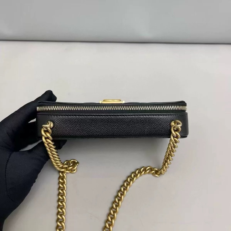 Chanel香奈兒 leboy woc黑金荔枝紋鏈條包 芯片-4