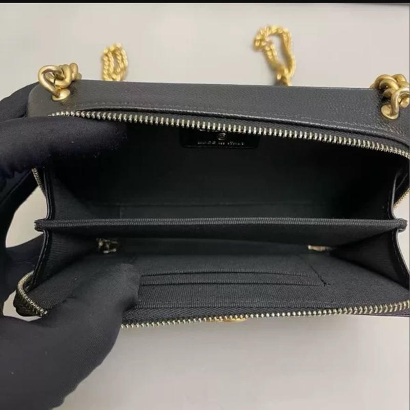 Chanel香奈兒 leboy woc黑金荔枝紋鏈條包 芯片-5