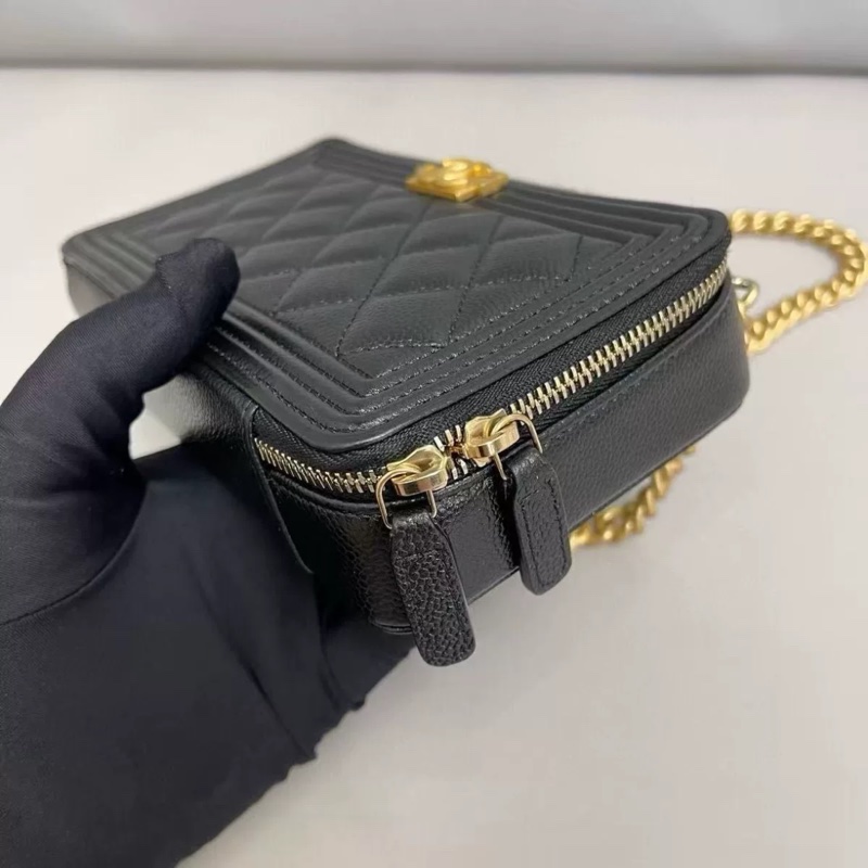 Chanel香奈兒 leboy woc黑金荔枝紋鏈條包 芯片-6