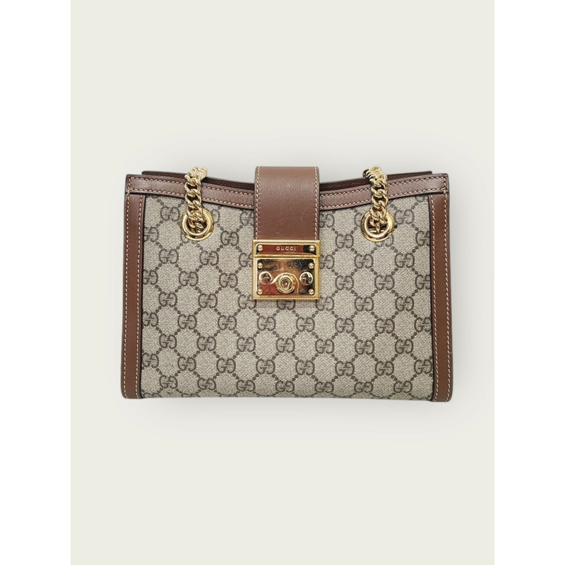 【包稅】GUCCI GG Supreme棕色掛鎖鏈單肩包-0