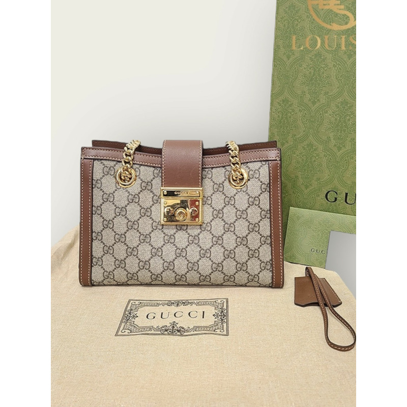 【包稅】GUCCI GG Supreme棕色掛鎖鏈單肩包-6