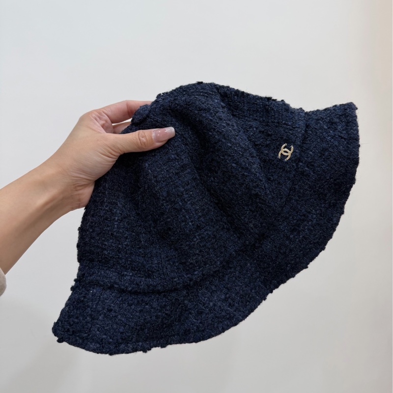 chanel 香奈兒 藍色 毛呢 漁夫帽 遮陽帽 休閒帽 牛仔帽-0