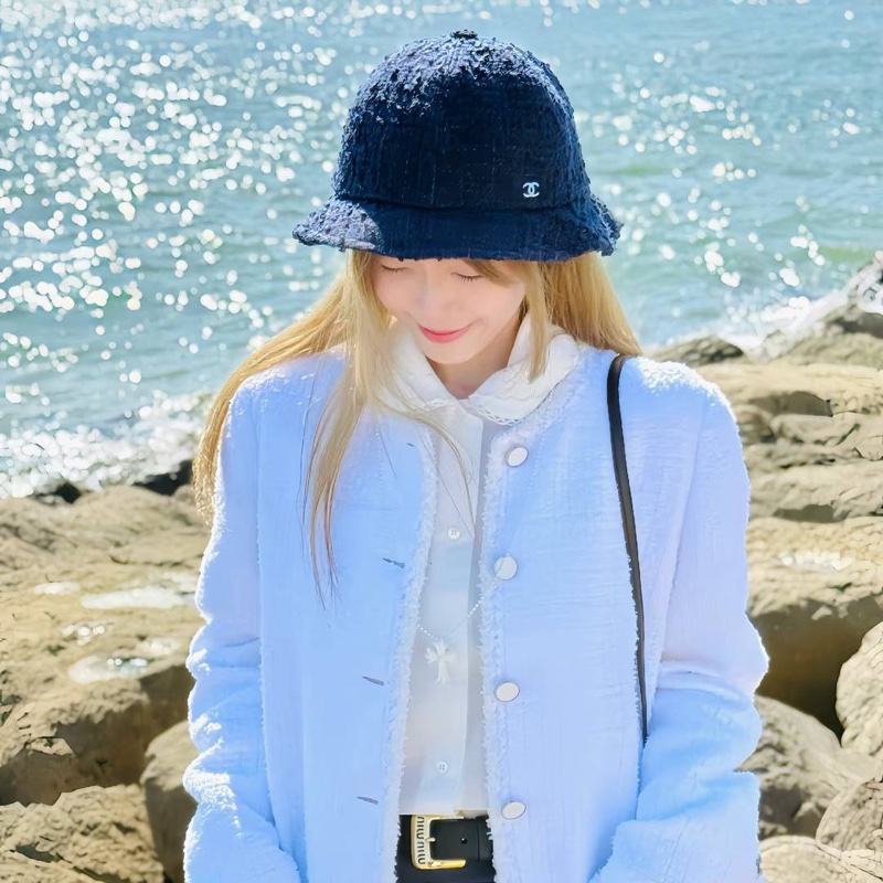 chanel 香奈兒 藍色 毛呢 漁夫帽 遮陽帽 休閒帽 牛仔帽-1