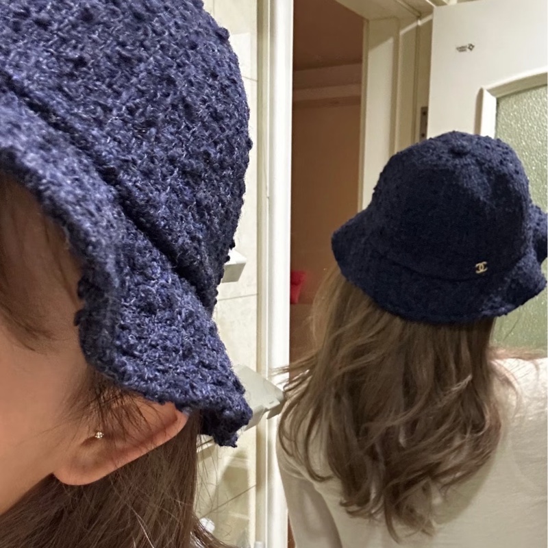 chanel 香奈兒 藍色 毛呢 漁夫帽 遮陽帽 休閒帽 牛仔帽-2