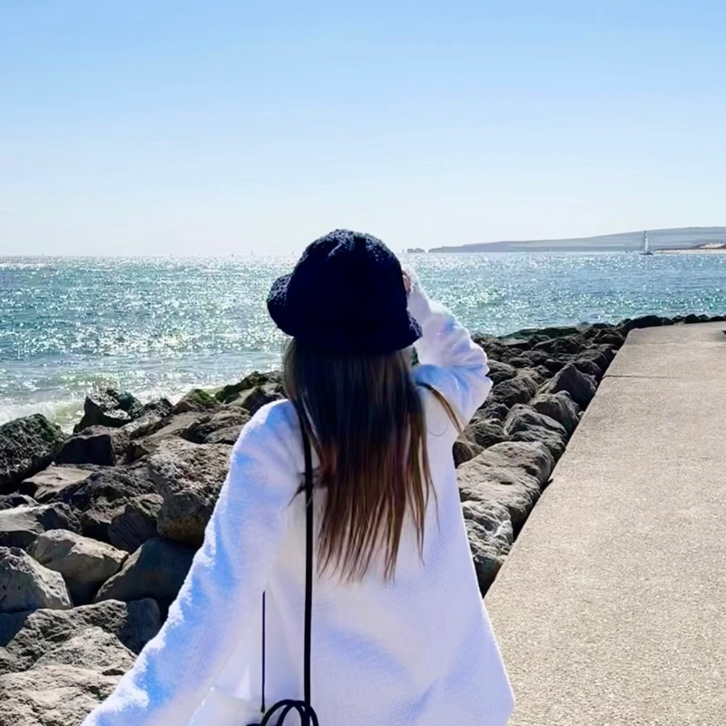 chanel 香奈兒 藍色 毛呢 漁夫帽 遮陽帽 休閒帽 牛仔帽-3