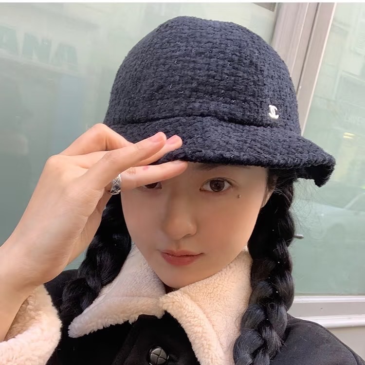 chanel 香奈兒 藍色 毛呢 漁夫帽 遮陽帽 休閒帽 牛仔帽-4