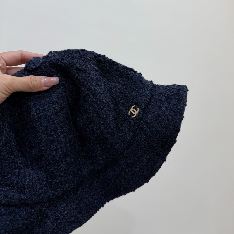 chanel 香奈兒 藍色 毛呢 漁夫帽 遮陽帽 休閒帽 牛仔帽-6