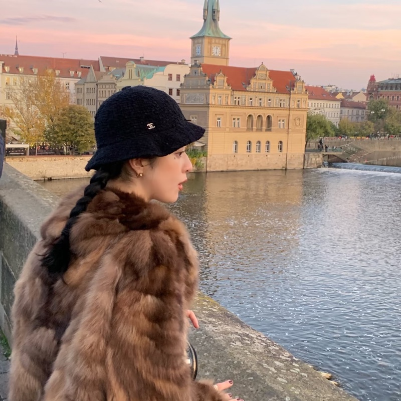 chanel 香奈兒 藍色 毛呢 漁夫帽 遮陽帽 休閒帽 牛仔帽-9