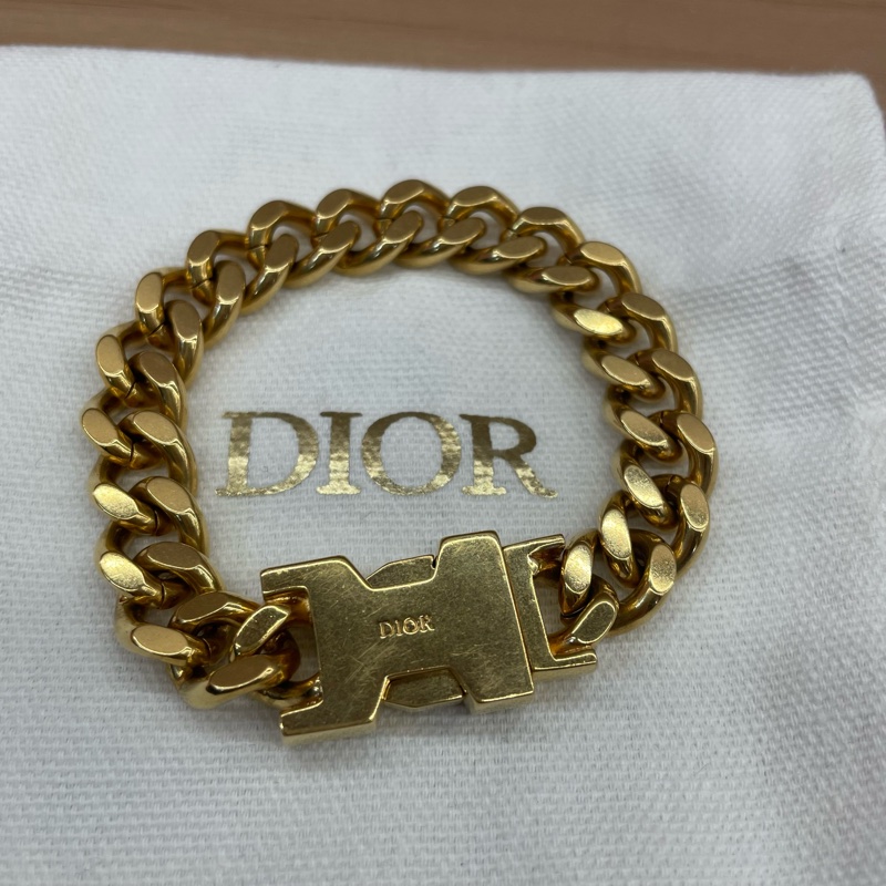 Dior Montaigne30迪奥女士宽CD金色手链-3