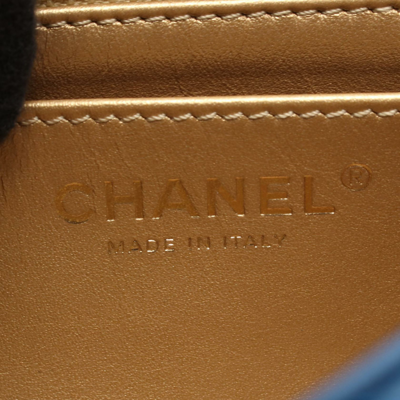 香奈兒 (CHANEL) 絎縫鏈條肩背包，藍色皮革，金色五金，二手，女士 Coco CC 標誌-3