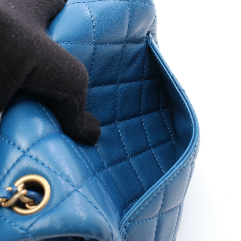 香奈兒 (CHANEL) 絎縫鏈條肩背包，藍色皮革，金色五金，二手，女士 Coco CC 標誌-5