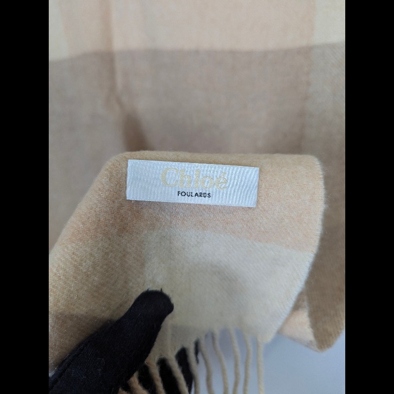 莉亞精品♡Chloe 米黃色圍巾 二手美品-5