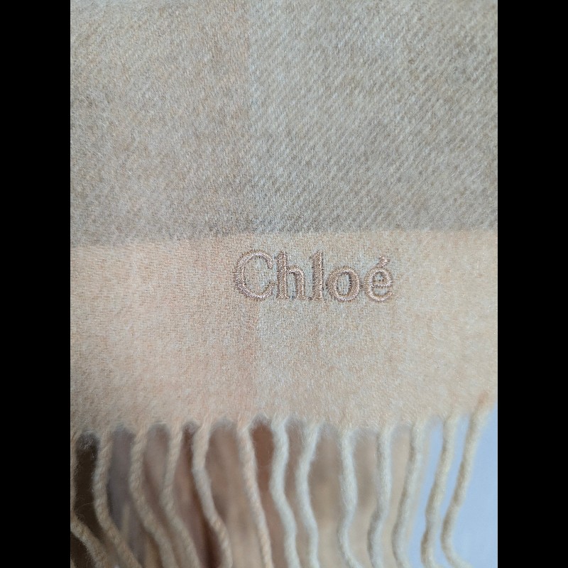 莉亞精品♡Chloe 米黃色圍巾 二手美品-6
