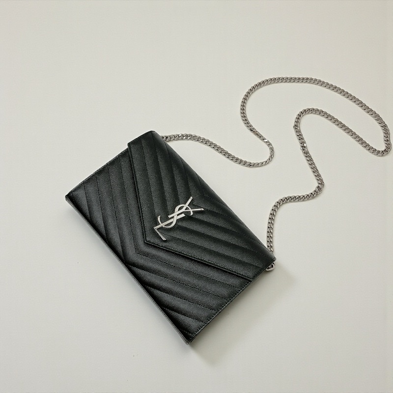 莉亞精品♡ YSL 377828 22公分 WOC 黑銀 二手-0