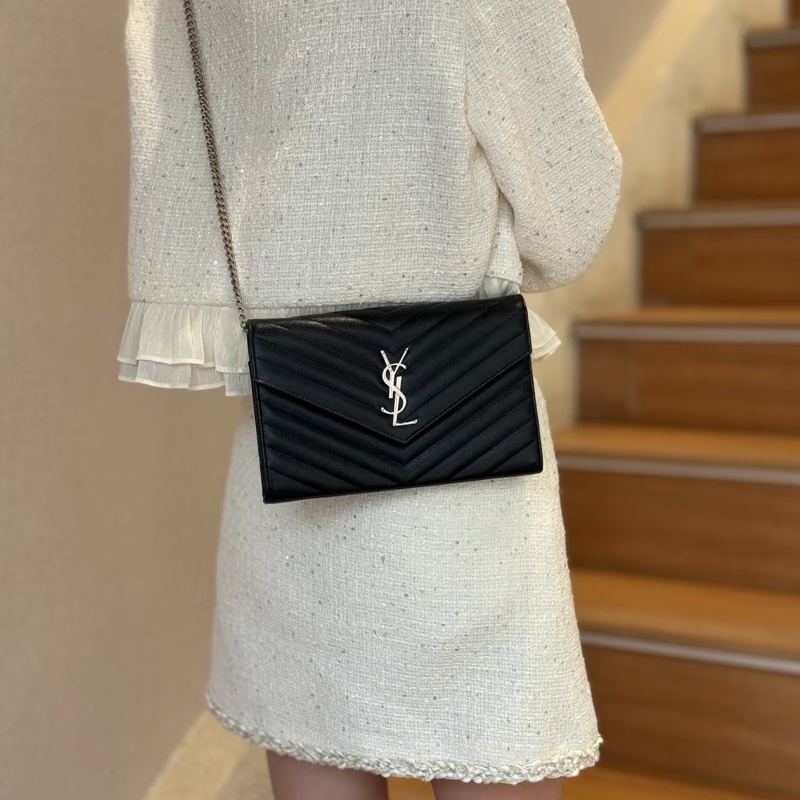 莉亞精品♡ YSL 377828 22公分 WOC 黑銀 二手-1