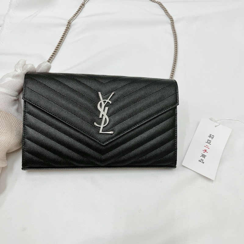 莉亞精品♡ YSL 377828 22公分 WOC 黑銀 二手-2