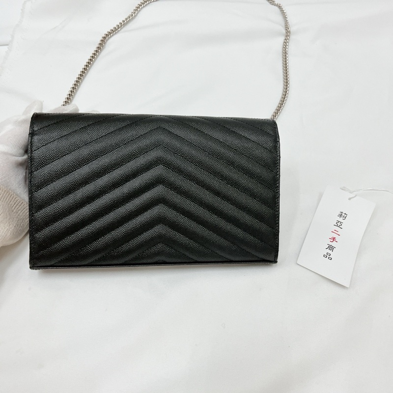 莉亞精品♡ YSL 377828 22公分 WOC 黑銀 二手-3