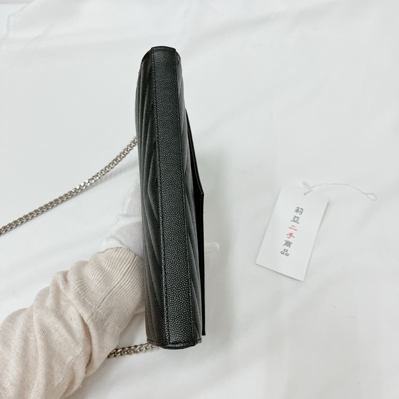 莉亞精品♡ YSL 377828 22公分 WOC 黑銀 二手-4