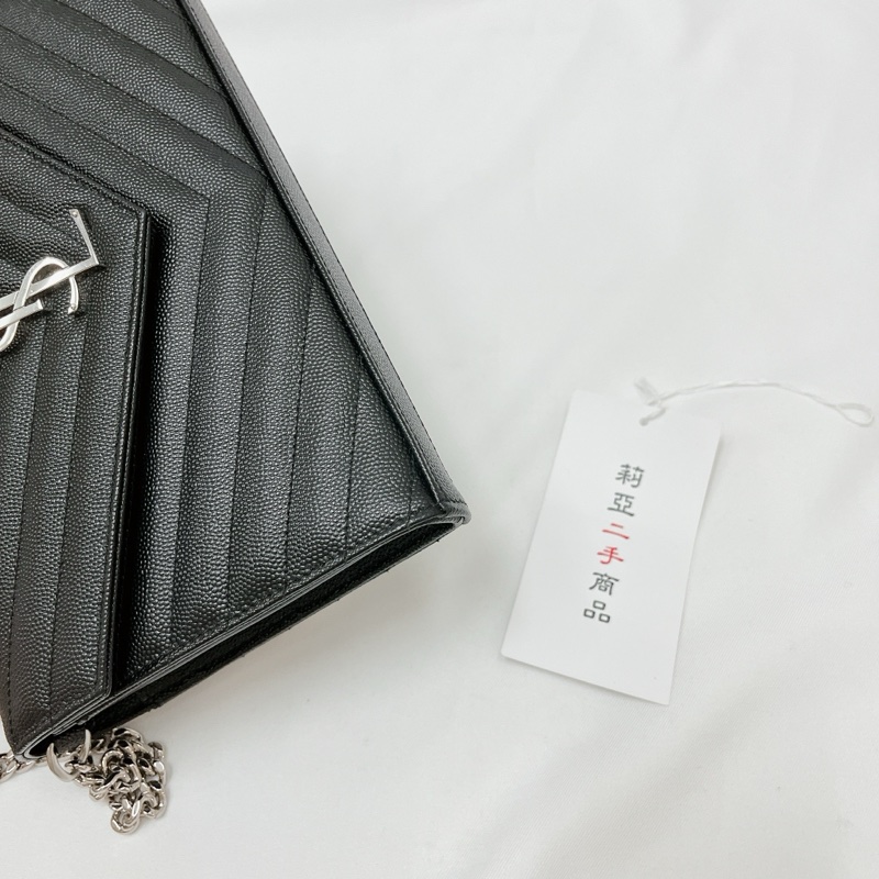 莉亞精品♡ YSL 377828 22公分 WOC 黑銀 二手-8