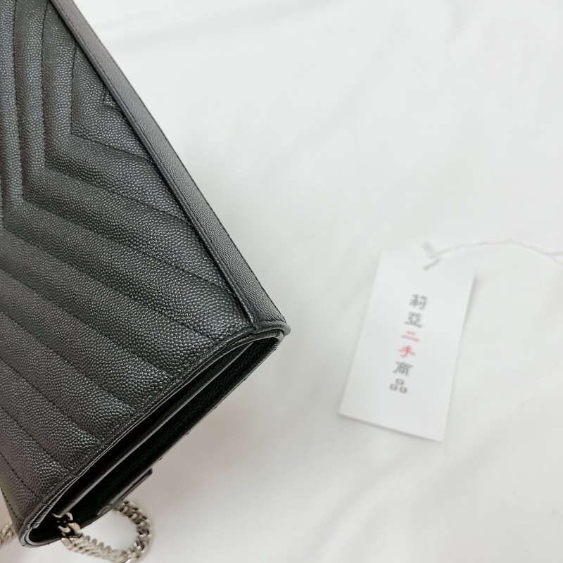 莉亞精品♡ YSL 377828 22公分 WOC 黑銀 二手-10